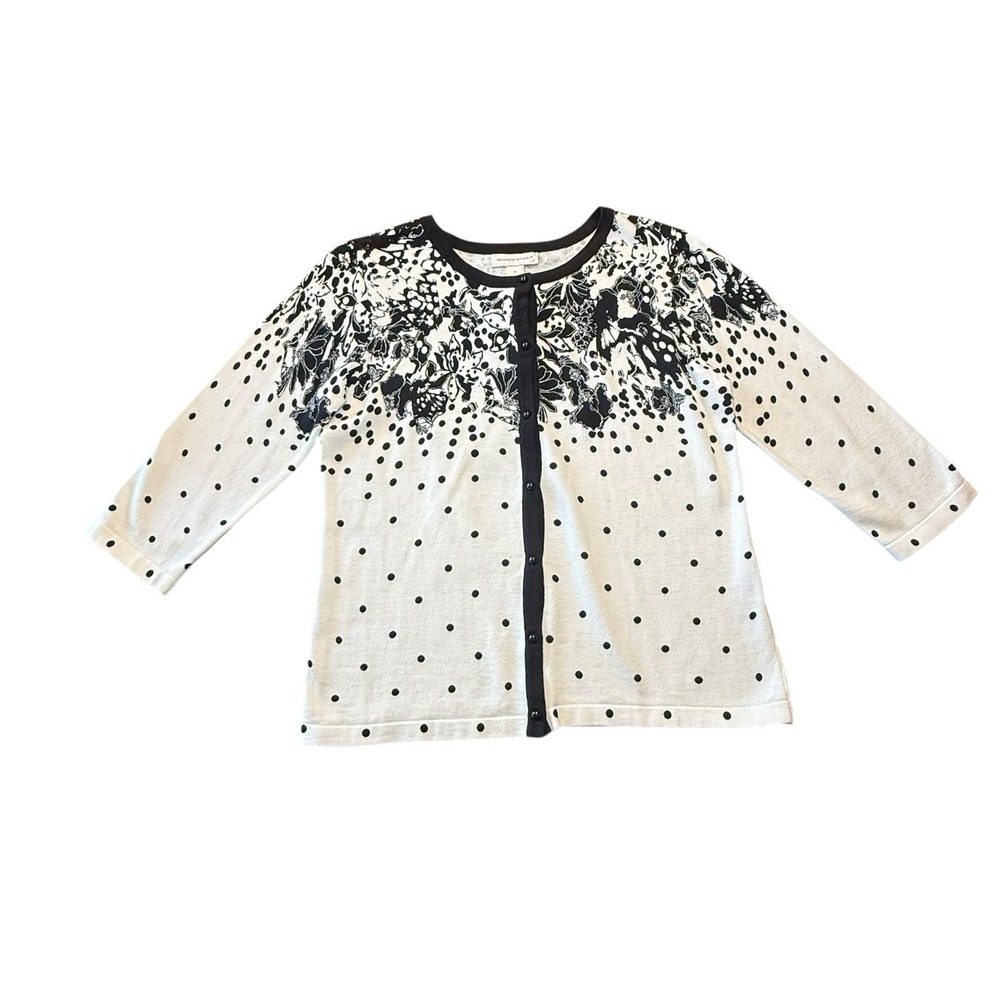 Cardigan Black‎ White Polka Dot 100% Cotton Sweater Classic Preppy Medium MEW